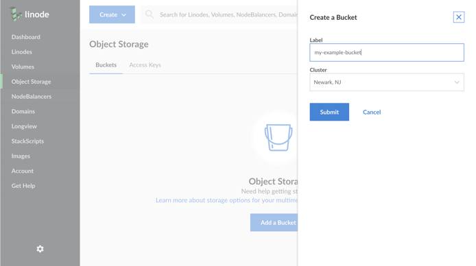 The Create a Bucket menu
