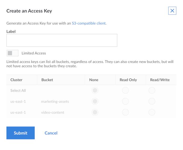 The 'Create an Access Key' menu