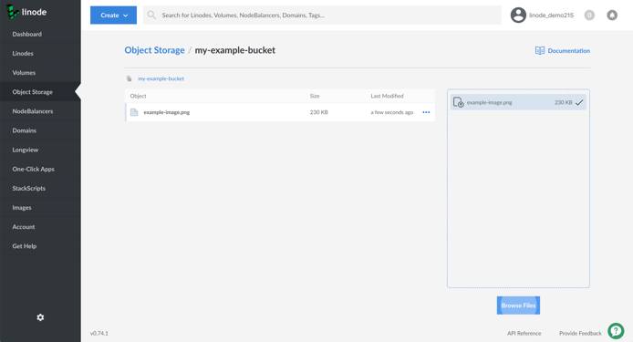 Successful upload of the object